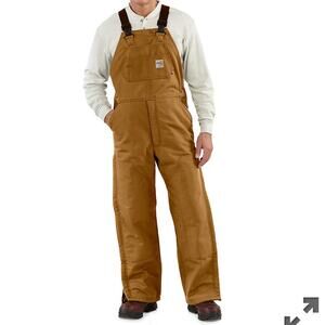 Carhartt Brown Flame-Resistant Quilt Lined Duck Bib Overalls 36x30